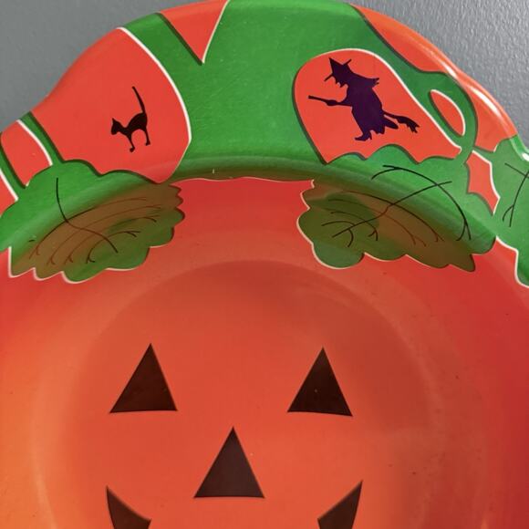 Vintage Halloween Jack-O’-Lantern 80s Large Ullman Molded Plastic Pumpkin Bowl - Picture 2 of 12